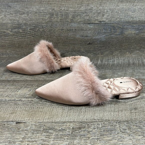 Birdies The Dove Fur Cuff Slip On Slide Slipper French Rose Mules Flats Size 6.5 - Picture 3 of 11